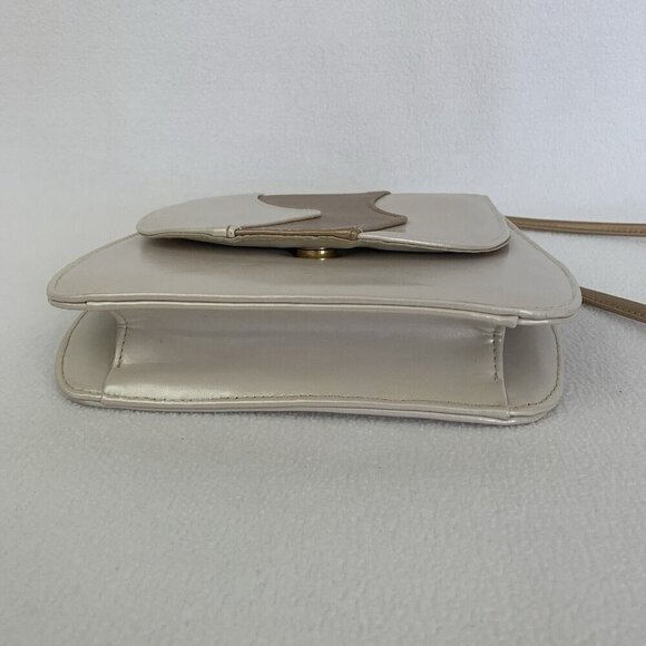 Retro Shoulder Bag Purse Clutch Small Colorblock White Gold Wave Patent Leather - Picture 11 of 16